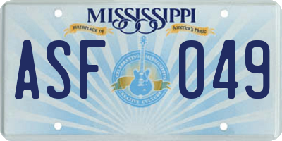 MS license plate ASF049