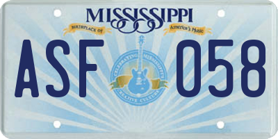 MS license plate ASF058