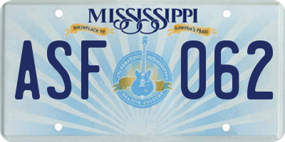 MS license plate ASF062