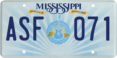 MS license plate ASF071