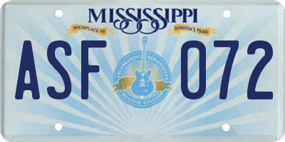 MS license plate ASF072