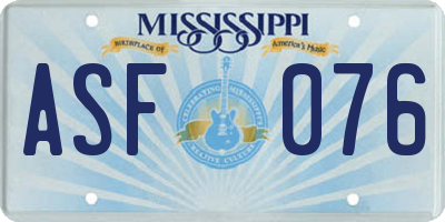 MS license plate ASF076