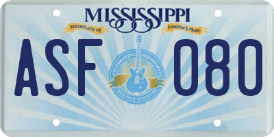 MS license plate ASF080