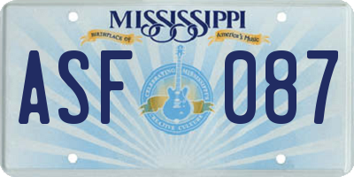 MS license plate ASF087