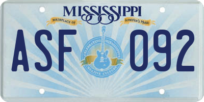 MS license plate ASF092