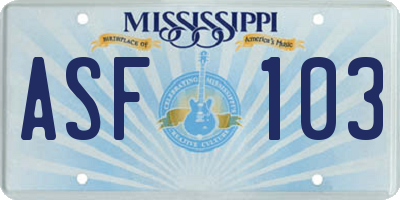 MS license plate ASF103