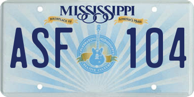 MS license plate ASF104