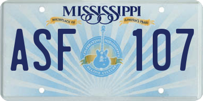 MS license plate ASF107