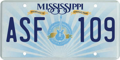 MS license plate ASF109