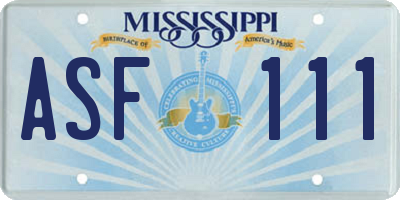 MS license plate ASF111