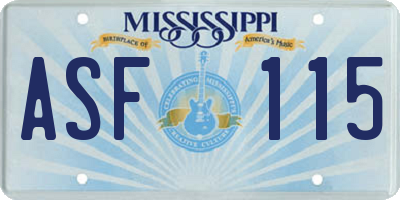 MS license plate ASF115