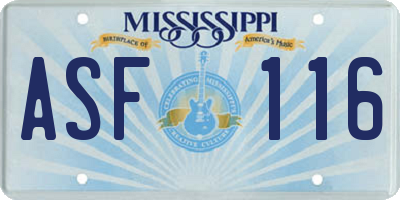 MS license plate ASF116