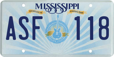 MS license plate ASF118