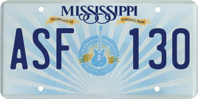 MS license plate ASF130
