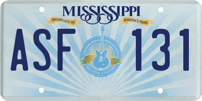 MS license plate ASF131