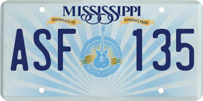 MS license plate ASF135