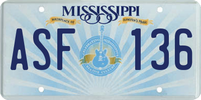 MS license plate ASF136