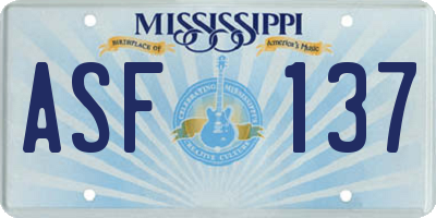 MS license plate ASF137