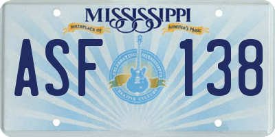 MS license plate ASF138