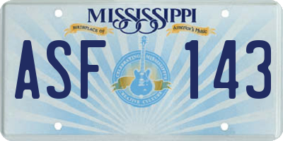 MS license plate ASF143