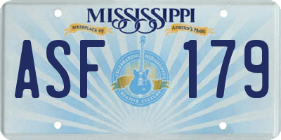 MS license plate ASF179