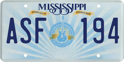 MS license plate ASF194