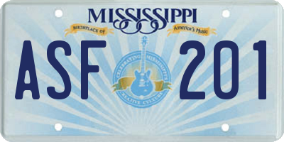MS license plate ASF201