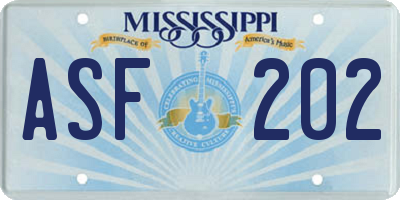 MS license plate ASF202