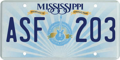 MS license plate ASF203