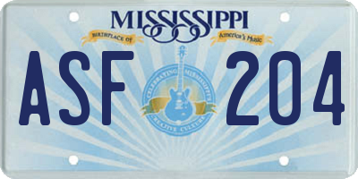 MS license plate ASF204