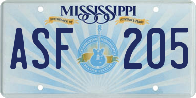 MS license plate ASF205