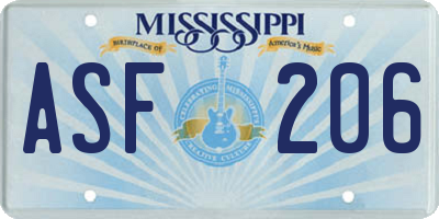 MS license plate ASF206