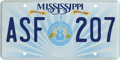 MS license plate ASF207