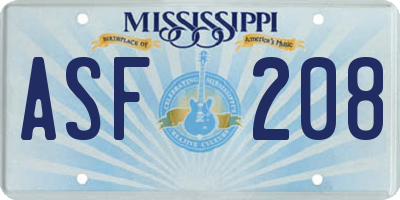 MS license plate ASF208