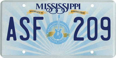 MS license plate ASF209