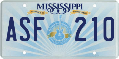 MS license plate ASF210