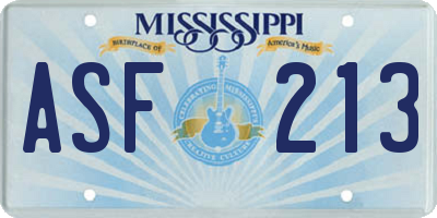 MS license plate ASF213