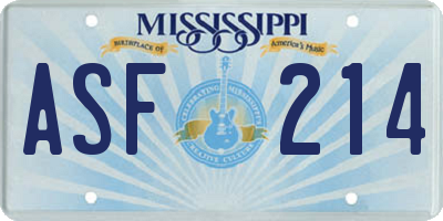 MS license plate ASF214