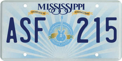MS license plate ASF215