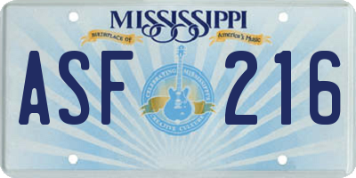 MS license plate ASF216