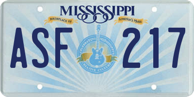 MS license plate ASF217