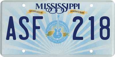 MS license plate ASF218