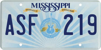 MS license plate ASF219