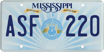 MS license plate ASF220