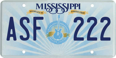 MS license plate ASF222
