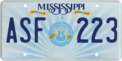 MS license plate ASF223