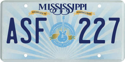 MS license plate ASF227