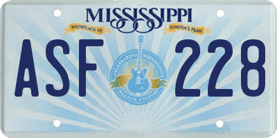 MS license plate ASF228