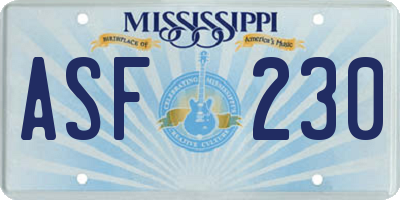 MS license plate ASF230