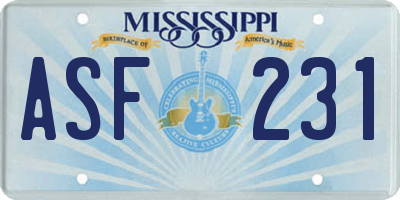 MS license plate ASF231
